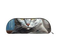 RLDOBOFE Rhinoceros In Comic Style Pencil Pouch Leather,Small Pen Bags With Zipper For Pencils,Pens,Markers,Makeups,Change,Coins, Light Gray Cat, One Size