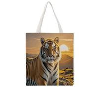 RLDOBOFE Rising Sun Tiger Canvas Tote Bags, Reusable Grocery Bag with Handle, Shoulder Bag for Shopping Beach Storage Travel Gift
