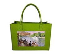 RLDOBOFE Riverside Café Scene Felt Tote Bag Reusable Foldable Grocery Bag Versatile Large Capacity Commuter Handbag, Light Green, One Size