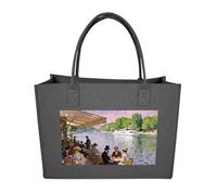 RLDOBOFE Riverside Café Scene Felt Tote Bag Reusable Foldable Grocery Bag Versatile Large Capacity Commuter Handbag, Dark Gray, One Size