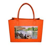 RLDOBOFE Riverside Café Scene Felt Tote Bag Reusable Foldable Grocery Bag Versatile Large Capacity Commuter Handbag, Fruit Orange, One Size