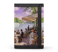 RLDOBOFE Riverside Café Scene Trifold Wallet Minimalist Mens Wallet with Key Hook 8 Card Slots Modern Stylish Polyester Security Wallets Fashion Slim Credit Card Holder Id Window