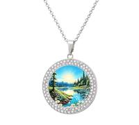 RLDOBOFE - Riverside Forest Pendant Necklace for Women Diamond Circle Necklace with 20" Chain Cute Diamond Jewelry Necklace for Birthday Christmas Day Gift