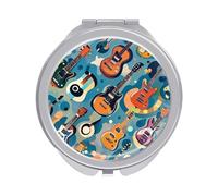 RLDOBOFE Rock Music Pattern Mirror, Compact and Portable, Round Mirror,Folding Handheld, 2-Sided, Makeup Mirror for Handbag Purse Pocket 2.4 Inches
