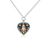 RLDOBOFE Rocket Space Ship Cremation Jewelry for Ashes Heart Urn Necklaces Personalized Memorial Necklace Dog Cat Keepsake Pendant Custom Small Locket Ash Holder for Women Men