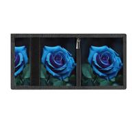 RLDOBOFE Romantic Blue Rose Trifold Wallet Minimalist Mens Wallet with Key Hook 8 Card Slots Modern Stylish Polyester Security Wallets Fashion Slim Credit Card Holder Id Window