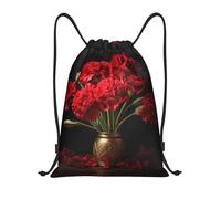 RLDOBOFE Romantic Carnation Drawstring Backpack Sports Gym Sackpack Waterproof Swim Bag Men Women Draw String Bag, Black, S