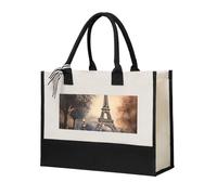 RLDOBOFE Romantic Paris Eiffel Tower Canvas Tote Bags Personalized Beach Bag Reusable Grocery Shopping Bag Casual Handbag Top Handle Shoulder Satchel Bags Work Purses Birthday Gifts for Women
