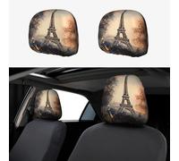 RLDOBOFE Romantic Paris Eiffel Tower Car Headrest Cover 2 PCS, Funny Auto Front Seat Head Rest Protector, Universal Car Headrest Protector Elastic, Personalized Seat Cover Headrest Trim for Most Cars