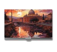 RLDOBOFE Rome Sunset Business Card Holder, Slim Aluminum Alloy Card Case, Pocket Name Card Organizer Holder Wallet for Woman, Man, Pocket Or Bag Storage, Office Workers
