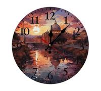 RLDOBOFE Rome Sunset Wall Clock for Home, Battery Operated Silent Clock for Office, Fashionable Round Wall Clocks Black with Arabic Numerals for Kitchen, Living Room 25 * 25cm