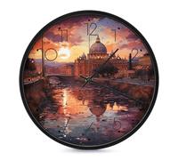 RLDOBOFE Rome Sunset Wall Clock for Home, Battery Operated Silent Clock for Office, Fashionable Round Wall Clocks with Arabic Numerals for Kitchen, Living Room, 9.8inch Black