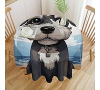 RLDOBOFE Round Adorable Schnauzer Tablecloth Polyester Washable Table Cloth Colorful Spring Summer Circle Table Cover Stain Resistant Tabletop Decoration for Party Outdoor Picnic 50x50in