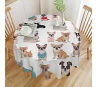RLDOBOFE Round Cute Dogs Tablecloth Polyester Washable Table Cloth Colorful Spring Summer Circle Table Cover Stain Resistant Tabletop Decoration for Party Outdoor Picnic 70x70in