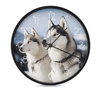 RLDOBOFE Round Husky Dogs Wall Clock 10 Inch Modern Silent Non Ticking Wall Clock Battery Operated Analog Classic Home Decorative for Office Bedroom Kitchen Living Room White
