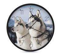 RLDOBOFE Round Husky Dogs Wall Clock 10 Inch Modern Silent Non Ticking Wall Clock Battery Operated Analog Classic Home Decorative for Office Bedroom Kitchen Living Room Black