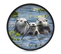 RLDOBOFE Round Lovely Sea Otter Wall Clock 10 Inch Modern Battery Operated Analog Clock Silent Non Ticking Decorative Wall Clocks Easy to Read for Home Kitchen Office Bedroom Black