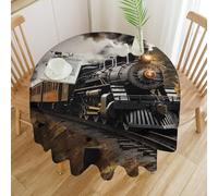 RLDOBOFE Round Steam Train Tablecloth Polyester Washable Table Cloth Colorful Spring Summer Circle Table Cover Stain Resistant Tabletop Decoration for Party Outdoor Picnic 50x50in