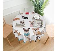 RLDOBOFE Round Tablecloth 60 Inch Waterproof Table Cloth Cute Chihuahua Pug Pattern Print Table Cover Circle Tablecloth for Kitchen Dinning Wrinkle-Fre Round Table Cloth for Wedding Party