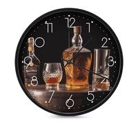 RLDOBOFE Round Whisky Beer Pictures Wall Clock 10 Inch Modern Silent Non Ticking Wall Clock Battery Operated Analog Classic Home Decorative for Office Bedroom Kitchen Living Room White