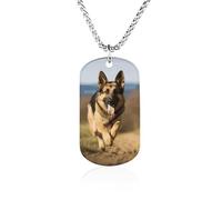 RLDOBOFE Running German Shepherd Dog Dog Tag Pendant Personalized Picture Necklace Custom Military Tag Pendant with Box Chain Memorial Photo Jewelry Keepsake Gift for Men Women Husband