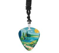 RLDOBOFE Rural Landscape Painting Guitar Pick Necklace Stainless Steel Guitar Pendant Necklace Hip Hop Punk Music Jewelry Customizable Gifts Accessory for Women Men Music Lovers