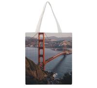 RLDOBOFE San Francisco Golden Gate Bridge Canvas Tote Bags, Reusable Grocery Bag with Handle, Shoulder Bag for Shopping Beach Storage Travel Gift