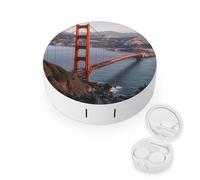 RLDOBOFE San Francisco Golden Gate Bridge Round Contact Lens Case, Portable Contact Lens Box with Mirror, Compact Holder Container for Daily Makeup Office Travel Outdoor