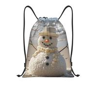 RLDOBOFE Sand Snowman On Beach Drawstring Backpack Sports Gym Sackpack Waterproof Swim Bag Men Women Draw String Bag, Black, S