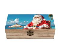 RLDOBOFE Santa Claus At Beach Wooden Keepsake Box with Lids Wood Storage Box with A Hinged Lid Decorative Boxes Table Large Rectangular Organizer Container for Jewelry Photos Craft