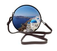 RLDOBOFE Santorini Greek Island sea View Shoulder Bag for Women PU Leather Purses Retro Clutch Handbags with Zipper & Removable Strap for Daily Use, Phone Wallet, Trendy Ladies Crossbody Bag