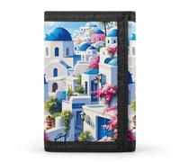 RLDOBOFE Santorini Seaside Town Wallet for Men with Cash Pocket 1 Id Window 8-13 Cards Slim Rfid Blocking Trifold Wallet