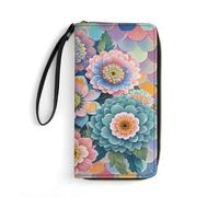 RLDOBOFE Scales And Flowers Pattern PU Leather Wallet with Rope, Zip Multi-Layer Pocket Card Holder, Small Purse for Men And Women