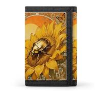RLDOBOFE Scarab Sunflower Trifold Wallet Minimalist Mens Wallet with Key Hook 8 Card Slots Modern Stylish Polyester Security Wallets Fashion Slim Credit Card Holder Id Window