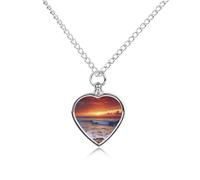 RLDOBOFE Sea Dusk Beach Sunset Cremation Jewelry for Ashes Heart Urn Necklaces Personalized Memorial Necklace Dog Cat Keepsake Pendant Custom Small Locket Ash Holder for Women Men