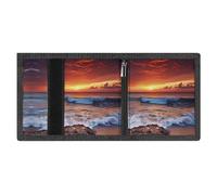RLDOBOFE Sea Dusk Beach Sunset Trifold Wallet Minimalist Mens Wallet with Key Hook 8 Card Slots Modern Stylish Polyester Security Wallets Fashion Slim Credit Card Holder Id Window