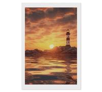 RLDOBOFE Sea Lighthouse in Sunset Diamond Painting Kit for Adults Round 5d Diamond Art Kits for Beginners DIY Full Drill Diamonds Dots Painting Gem Arts Crafts Home Wall Decor Gift 8"x12"