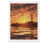 RLDOBOFE Sea Lighthouse in Sunset Diamond Painting Kit for Adults Square 5D Diamond Art Kits for Beginners DIY Full Drill Diamonds Dots Painting Gem Arts Crafts Home Wall Decor Gift 12"x16"