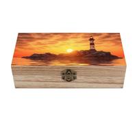 RLDOBOFE Sea Lighthouse in Sunset Wooden Keepsake Box with Lids Wood Storage Box with A Hinged Lid Decorative Boxes Table Large Rectangular Organizer Container for Jewelry Photos Craft