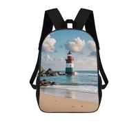 RLDOBOFE Sea Lighthouse Sandbeach Backpack Large 17 Inch Backpacks for Women Men Travel Laptop Back Pack with Water Bottle Pocket Lightweight Casual Work Daypack for Business Hiking