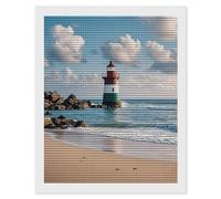 RLDOBOFE Sea Lighthouse Sandbeach Diamond Painting Kit for Adults Round 5d Diamond Art Kits for Beginners DIY Full Drill Diamonds Dots Painting Gem Arts Crafts Home Wall Decor Gift 16"x20"