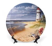 RLDOBOFE Sea Lighthouses Sandbeach Decorative Plate Ceramic Display Plate with Stand Salad Plates Colorful Porcelain Dinner Dishes Dessert Appetizer Dishes for Kitchen Party Table Decor 6inch