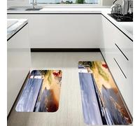 RLDOBOFE Sea Lighthouses Sandbeach Kitchen Mats Set of 2 Cushioned Anti-Fatigue Non-Slip Kitchen Runner Rugs Comfort Foam Standing Mat Absorbent Floor Rug for Office Sink Home Laundry