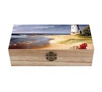 RLDOBOFE Sea Lighthouses Sandbeach Wooden Keepsake Box with Lids Wood Storage Box with A Hinged Lid Decorative Boxes Table Large Rectangular Organizer Container for Jewelry Photos Craft