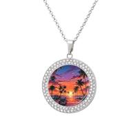 RLDOBOFE - Sea road pendant necklace for women, diamond circle necklace with 20 inch chain, cute diamond jewelry necklace for birthday, Christmas, gift of the