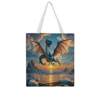 RLDOBOFE Sea Sunset Flying Dragon Canvas Tote Bags, Reusable Grocery Bag with Handle, Shoulder Bag for Shopping Beach Storage Travel Gift