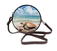 RLDOBOFE Sea Turtle Starfish Shoulder Bag for Women PU Leather Purses Retro Clutch Handbags with Zipper & Removable Strap for Daily Use, Phone Wallet, Trendy Ladies Crossbody Bag