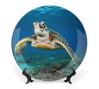 RLDOBOFE Sea Turtles Decorative Plate Ceramic Display Plate with Stand Salad Plates Colorful Porcelain Dinner Dishes Dessert Appetizer Dishes for Kitchen Party Table Decor 6inch