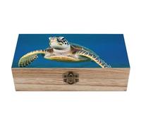 RLDOBOFE Sea Turtles Wooden Keepsake Box with Lids Wood Storage Box with A Hinged Lid Decorative Boxes Table Large Rectangular Organizer Container for Jewelry Photos Craft