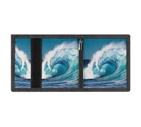 RLDOBOFE Sea Wave Trifold Wallet Minimalist Mens Wallet with Key Hook 8 Card Slots Modern Stylish Polyester Security Wallets Fashion Slim Credit Card Holder Id Window